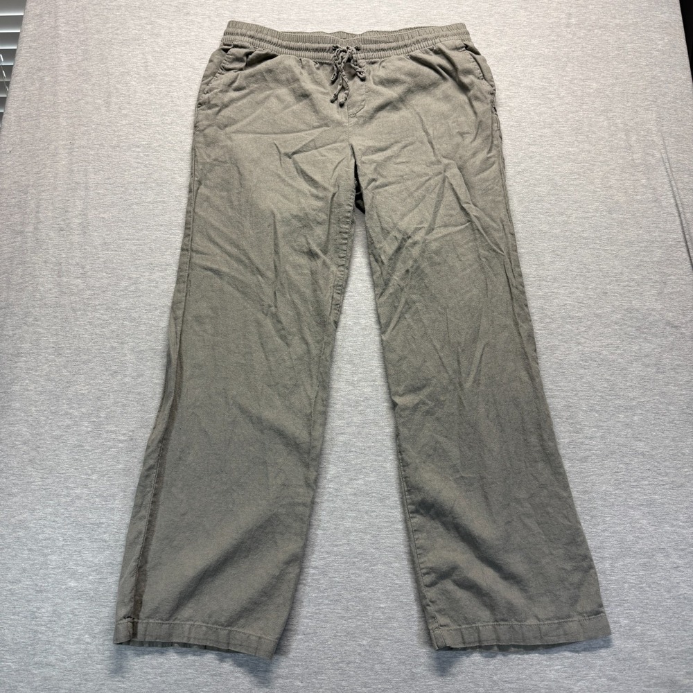 Old Navy Linen Blend Pants Women Large Olive Workwear Preppy Wide Leg Drawstring
